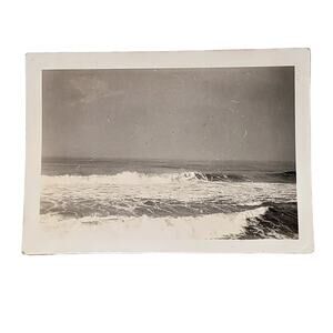 Vtg B&W Original 1940s Photo People Watching Redondo Beach Big Waves Snapshot